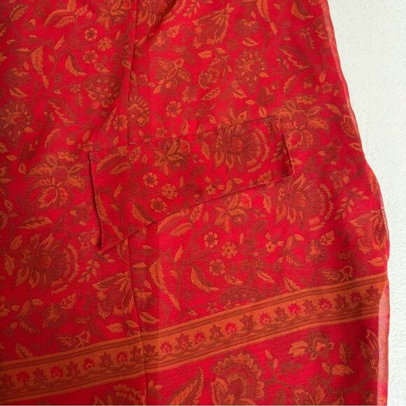 Lane Bryant Chiffon Red Floral Tunic Button Front Elastic Pant Set Women 14 16 - Picture 6 of 16